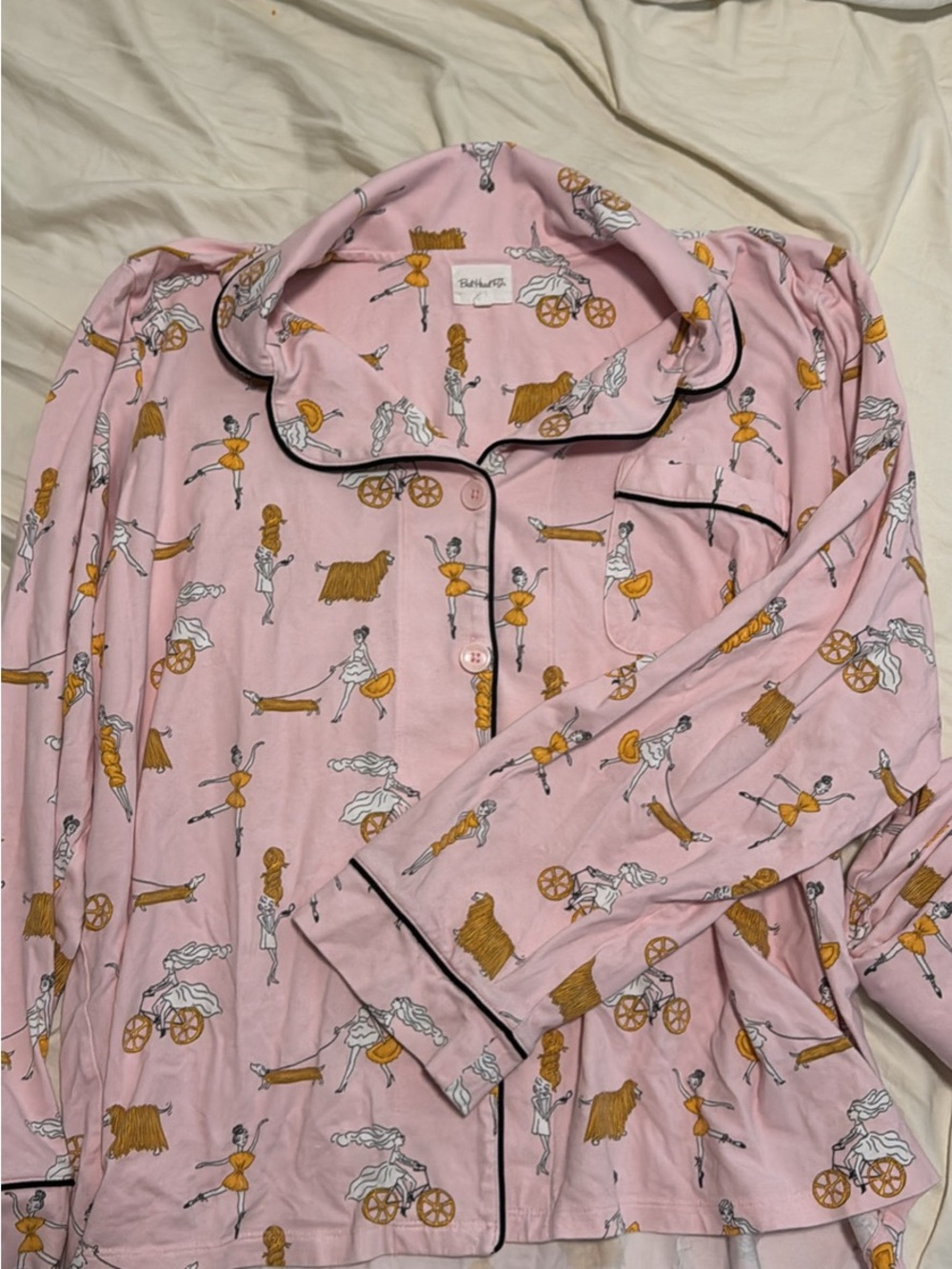 BedHead Pink Pasta Print Pajama Set with Black Piping - Picture 2 of 4